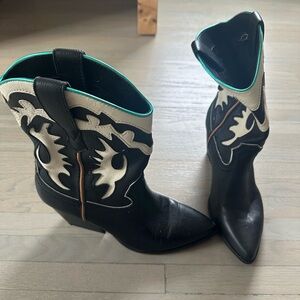 Black and White Western Ankle Boots